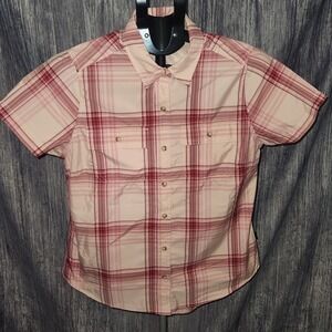 Eddie Bauer Womens‎ Small Peach Starling Plaid Short Sleeve Shirt UPF 50